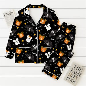 Halloween Pattern Pajamas Set, MK Pumpkin Pyjamas, Magic Kingdom Cartoon Characters Sleepwear, Holiday Long Sleeve Pajamas