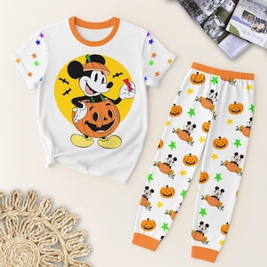 MK Mouse Pajamas Set, WDW Halloween Shirt, Holiday Sleepwear, Cute Pumpkin Matching Set, Holiday Pjs for Kid Adut