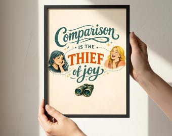 La comparación es el ladrón de la alegría, póster premium enmarcado en madera
