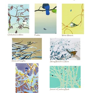 Pájaros de invierno: juego de siete tarjetas de felicitación
