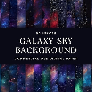 Digitale papiercollectie Galaxy Sky Background, kosmische achtergrond met sterrenhemel voor commercieel gebruik | Directe digitale download