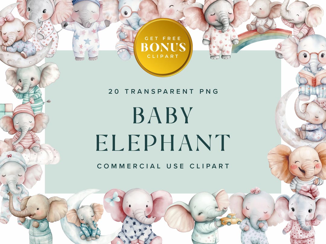 Baby Elephant Clipart – Cute Safari Animal Pngs for Baby Shower ...