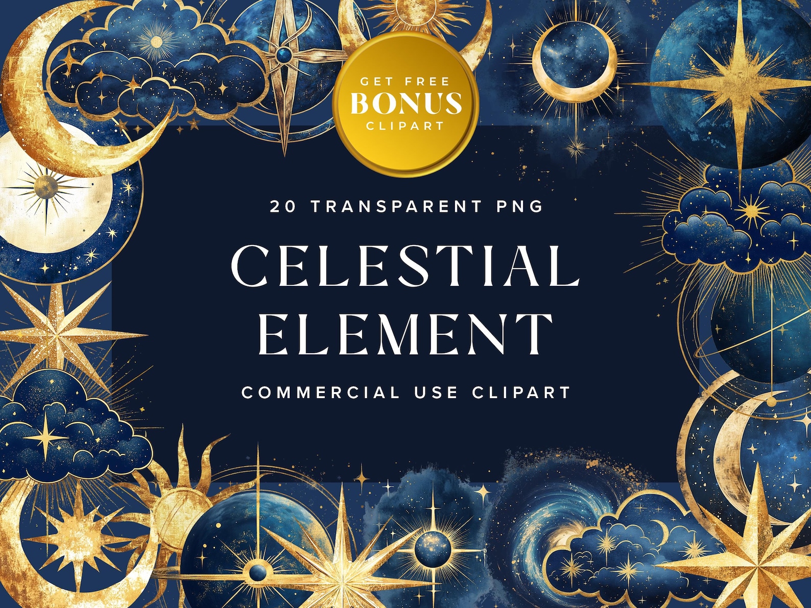 Celestial Element Clipart Collection, Watercolor Astrological PNG ...