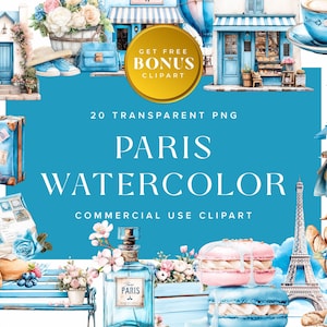 Paris Watercolor Clipart – Romantic Illustrations of Eiffel Tower, Macarons, More for Crafts & DIY Projects | Instant Digital Download