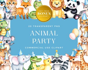 Animal Birthday Party Clipart – Party PNG Illustrations (Digital Download