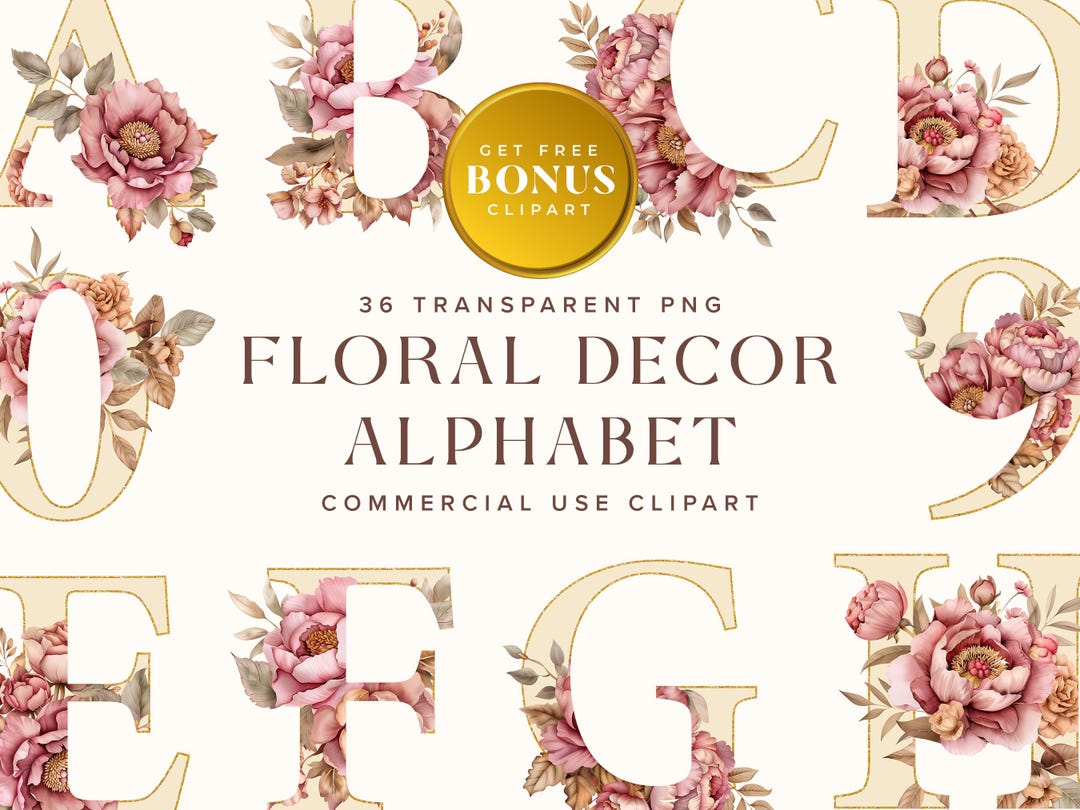 Floral Alphabet Clipart: Wedding Initial Letters (digital Download) - Etsy