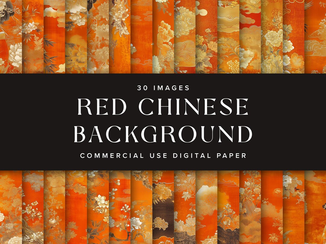 Red Chinese Background Digital Paper, Traditional Oriental Painting ...
