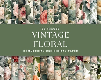 Vintage Floral Digital Paper – Shabby Chic Scrapbook Backgrounds (Digital Download)