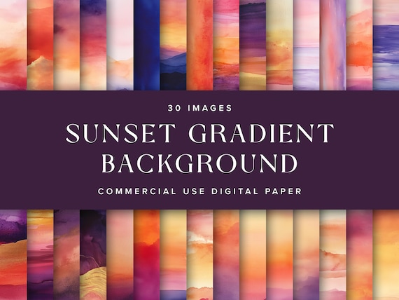 Watercolor Sunset Digital Paper, Gradient Background Scrapbook, Canva Template, Invitation Background, Commercial Use