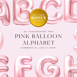 Clipart de alfabeto com balões metalizados rosa – Letras brilhantes para convites de aniversário, chás de bebê e projetos de decoração de festas | Download instantâneo