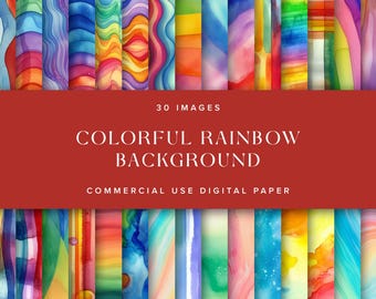 Rainbow Watercolor Digital Paper: Colorful Backgrounds (Digital Download)