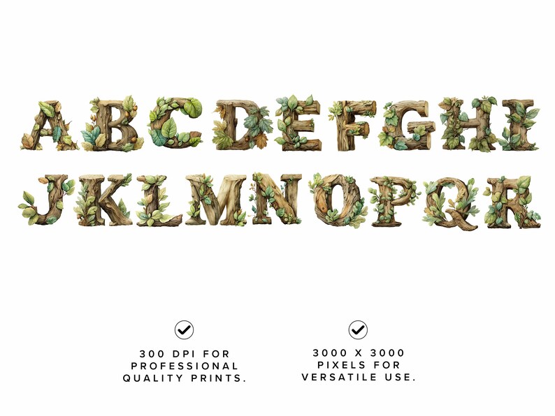 Wooden Forest Alphabet Clipart: Rustic Nature Letters (instant Download ...