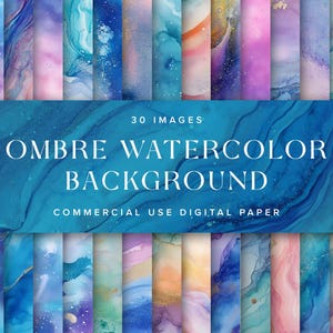 Coleção de papel digital de fundo aquarela Ombre, papel digital aquarela colorido para uso comercial | Download digital instantâneo