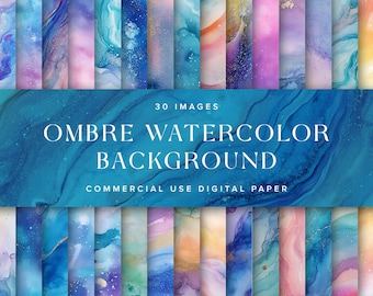 Ombre-Aquarellhintergründe: Bunte digitale Papierkollektion (Digitaler Download)