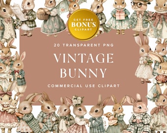 Vintage Bunny Clipart: Antike Kaninchen PNG Grafiken (digitaler Download)