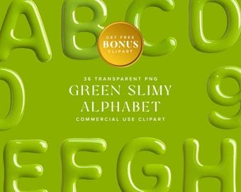 Green Slime Alphabet Clipart: Gooey Drip Letters (Digital Download PNG Files, 300 DPI)