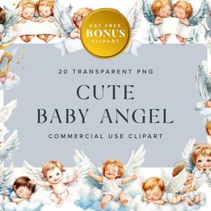 Schattige baby engel clipartcollectie, engelachtige baby's png-afbeeldingen voor commercieel gebruik | Directe digitale download