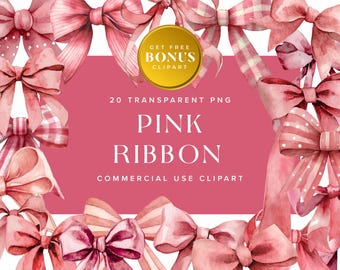 Clipart nastro rosa: fiocchi acquerello, PNG pastello (download digitale)