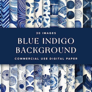 Collection de papiers numériques à fond bleu indigo, fond de trait abstrait à usage commercial | Téléchargement numérique instantané