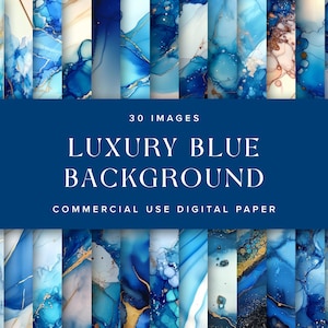 Luxury Blue Background Digital Paper Collection, Blue and Gold Watercolor Digital Paper for Commercial Use | Instant Digital Download