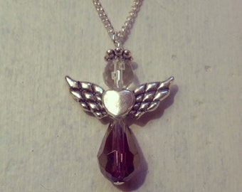 Angel charm necklace - dark purple