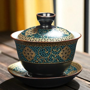 Colorful Enamel Gaiwan Tea Set – Creative Three-Talent Bowl Teapot & Cup | Chinese Kung Fu Tea Maker for Home or Office