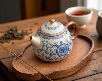 Traditional Chinese Ru Kiln Gaiwan – Blue & White Ceramic Teapot