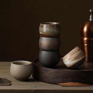 Japanese Style Handmade Stoneware Tea Cup – Small Single Kung Fu Teacup | Ancient Style Quiet Road Bowl Cup | Ceramic Gongfu Teaware