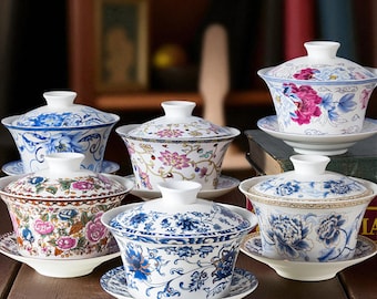 Large 350ml Porcelain Gaiwan Tea Cup with Lid & Saucer