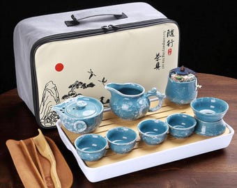 Portable Ceramic Kung Fu Tea Set with Gaiwan: Travel Gongfu Teaware