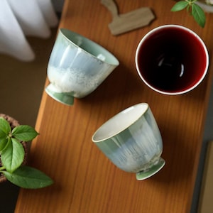 Celadon Glazed Gongfu Tea Cups – Handmade Chinese Porcelain Teacups | Elegant Rustic Ceramic Teaware for Loose Leaf & Kung Fu Tea