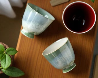 Celadon Glazed Porcelain Teacups: Rustic Chinese Gongfu Tea