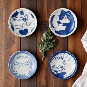 7pcs Ceramic Sauce Dishes - Japanese Style Sushi- Dessert Plates | Cute Cartoon Lucky Design Tableware for Soy Sauce, Dips & More
