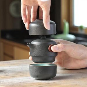 Portable Black Pottery Kungfu Tea Set - Teapot & Cups Travel Set | Delightful Ceramics-Chinese Tea Set for On-the-Go Gongfu Brewing