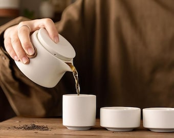 Portable Kungfu Tea Set: White Ceramic Travel Teapot & Cups