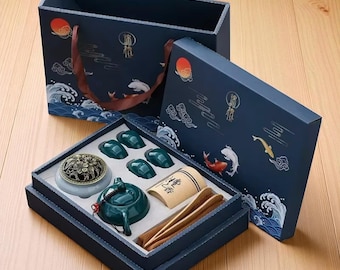 Deluxe Green Ceramic Gongfu Tea Set: Traditional Chinese Teaware Gift Box