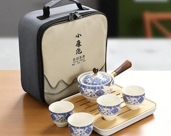 Portable Kung Fu Tea Set: Ceramic Travel Teaware with Anti-Scald Teapot