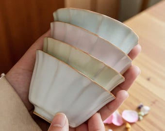 Ru Porcelain Tea Cup: Gold Silk Glaze, Gongfu Tea Ceremony Bowl