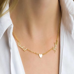 two name necklace, heart name necklace, dainty name necklace, multi name necklace, tiny name necklace, handwriting necklace