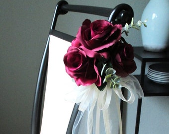 Wedding pew decoration, BURGUNDY Pew bows, Chair flowers, Wedding Isle decoration, Chair bow, Isle flowers, Pew flowers RosesandDreams