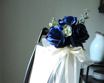 Wedding pew decoration, NAVY BLUE Pew bows, Chair flowers, Wedding Isle decoration, Chair bow, Isle flowers, Pew flowers set RosesandDreams