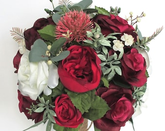 Wedding Bouquet, Bridal Bouquet, BURGUNDY, RED, EGGPLANT, Wine, Cream, Wedding flower, wedding Silk Flowers, Bridesmaid "RosesandDreams"