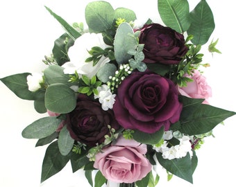 Wedding Bouquet, Bridal bouquet, Dusty LAVENDER, PLUM, LILAC, Eggplant, Wedding Silk flower, Bouquet set, Bridesmaid, corsage RosesandDreams