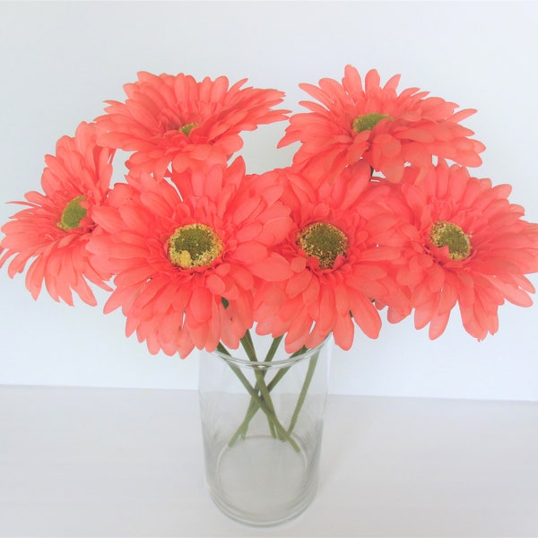 6 stems Coral Daisy, Fake Silk flower, High quality artificial flowers, DIY Floral, Wedding flowers, Home Vase decoration "RosesandDreams"