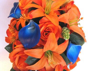 Orange Blue Bouquet Etsy