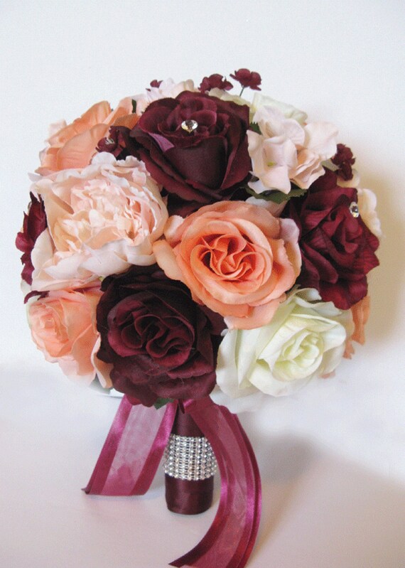 17 Piece Wedding Bouquet Set Bridal Bouquet Package Burgundy Etsy