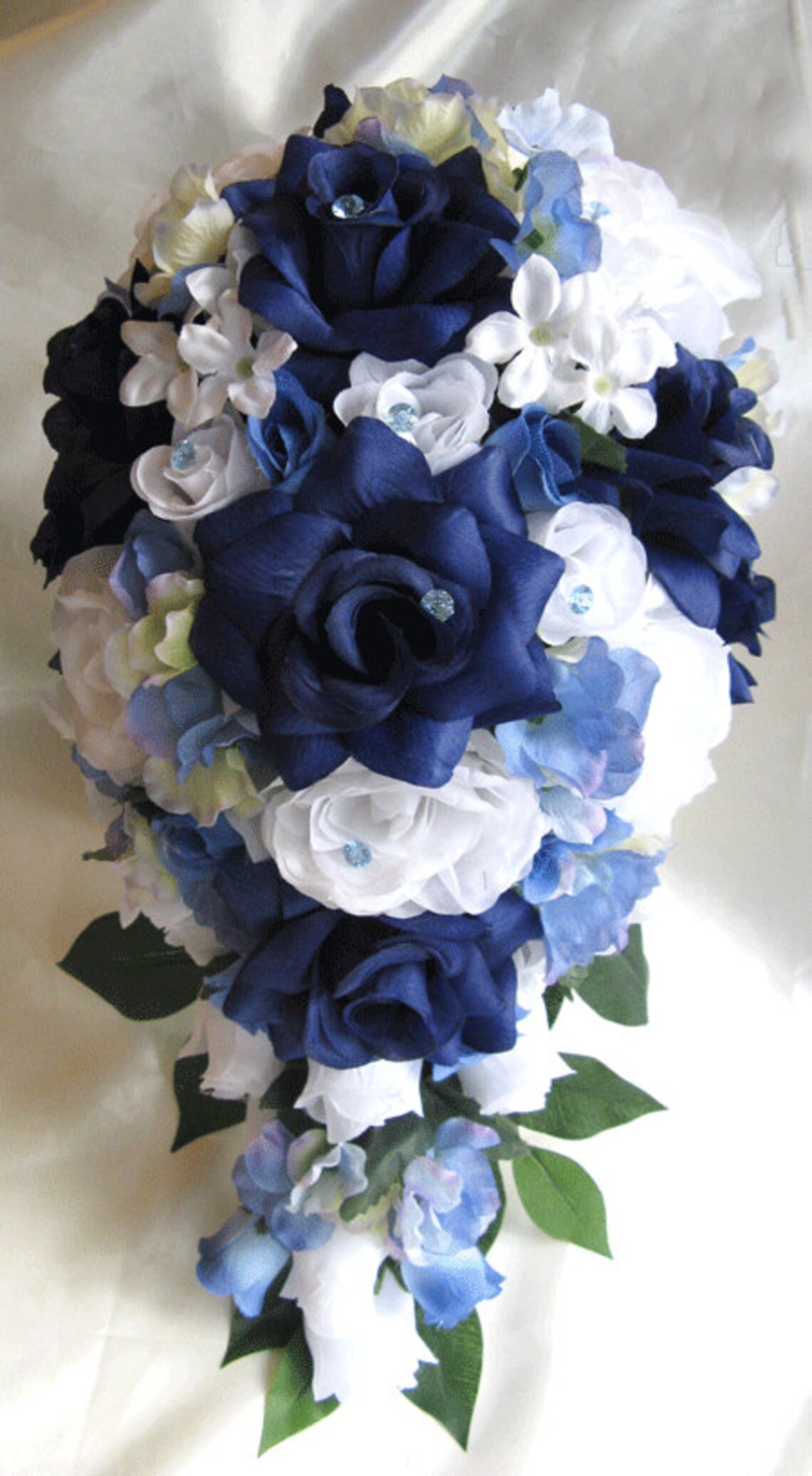 Wedding Bouquet Bridal Silk flower 17 pieces package NAVY BLUE Etsy