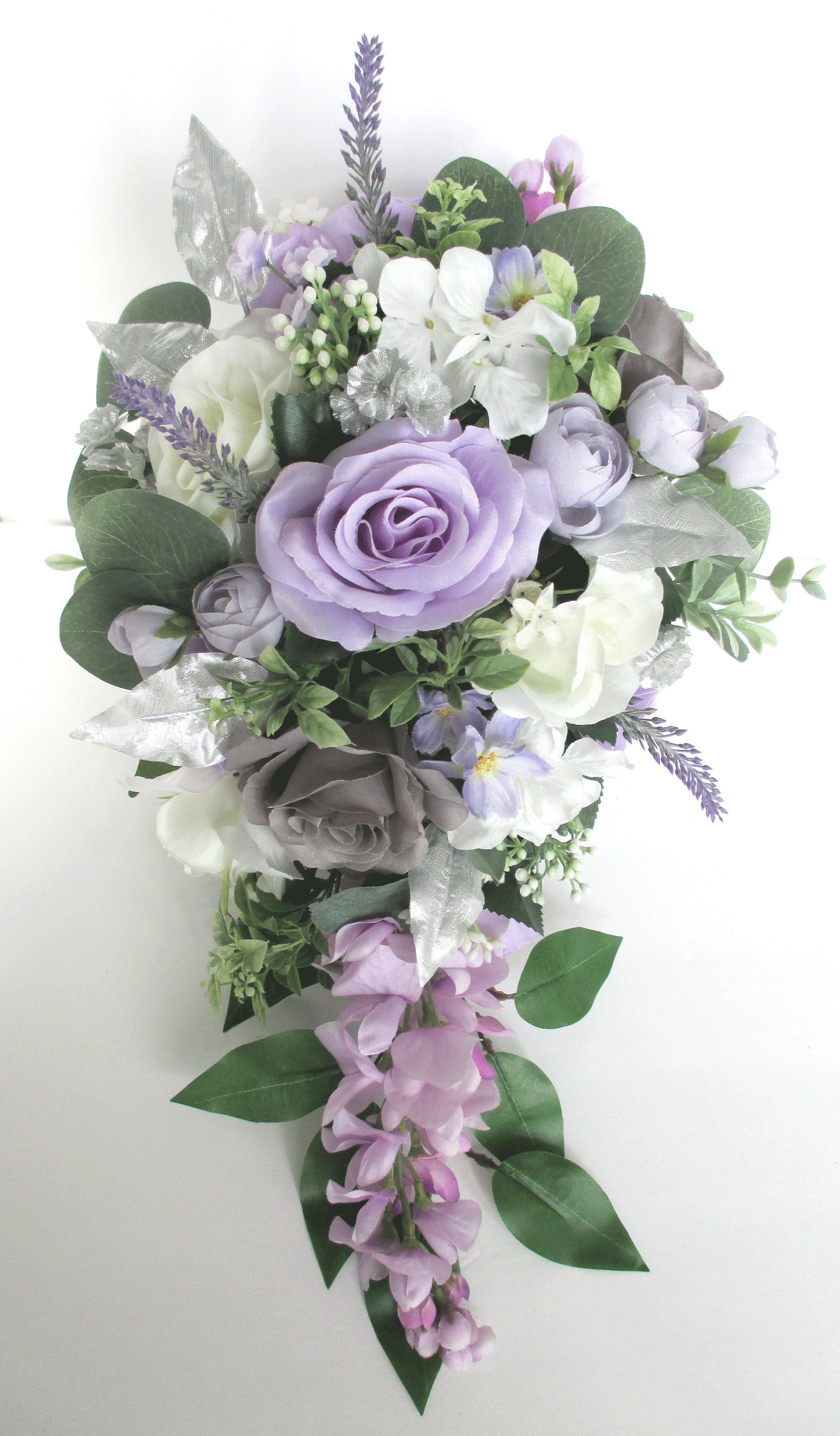 New Bridesmaid Brides Ivory Silk Rose Teardrop Flower Wedding Hand-tied Bouquet 