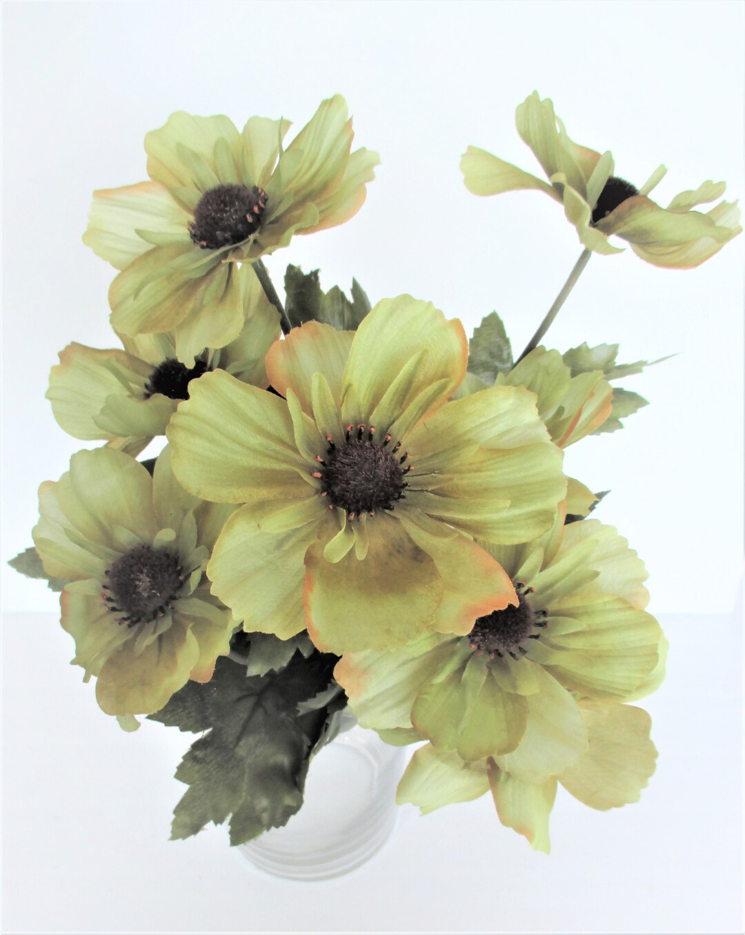 9 Heads COSMOS Bush, Sage Green Artificial Flowers, Fake Silk Flower