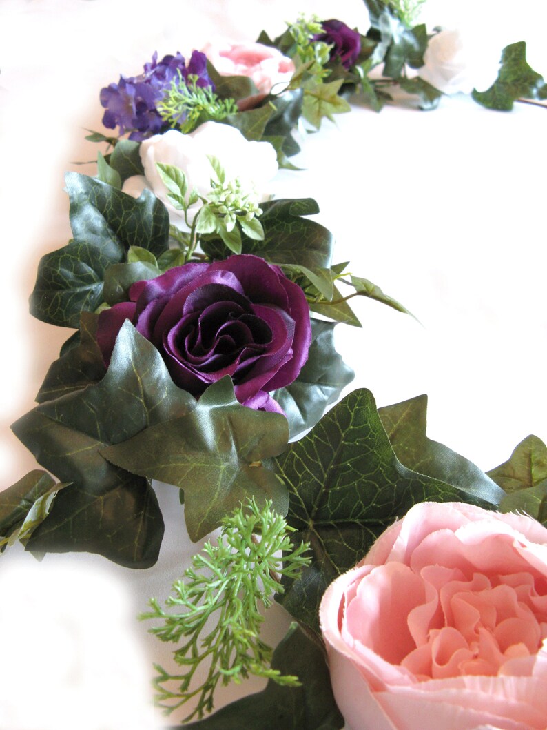 Wedding Arch Garland PLUM PURPLE PINK Blush Rose Garland, Flower Garland, Wedding Arbor Flower, Silk wedding Flower Garland RosesandDreams image 3